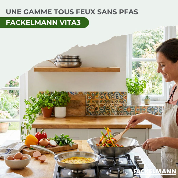 Set de 2 poêles de cuisson 24/28 cm en inox sans PFAS Fackelmann Vita3