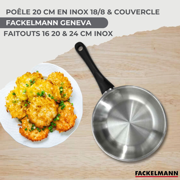 Batterie de cuisine avec 1 poêle 20 cm et 3 faitouts 16/20/24 cm sans PFAS Fackelmann Généva Brillant avec couvercles