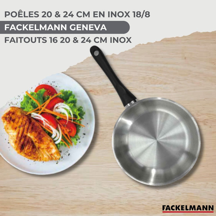 Batterie de cuisine 2 poêles 20/24 cm et couvercles, 3 faitouts 16/20/24 cm et 6 ustensiles Fackelmann Geneva
