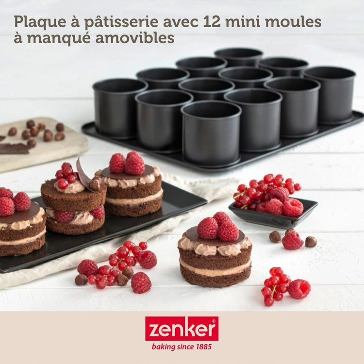 Set à pâtisserie 1 plaque de 12 mini-moules 2 bols à mixer 1 verre mesureur et 1 spatule Zenker Black Metallic