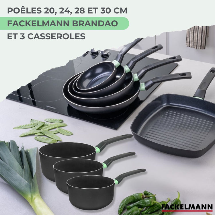 Ensemble de 4 poêles de 20, 24, 28 et 30 cm et 3 casseroles 16, 18 et 20 cm Fackelmann Brandao
