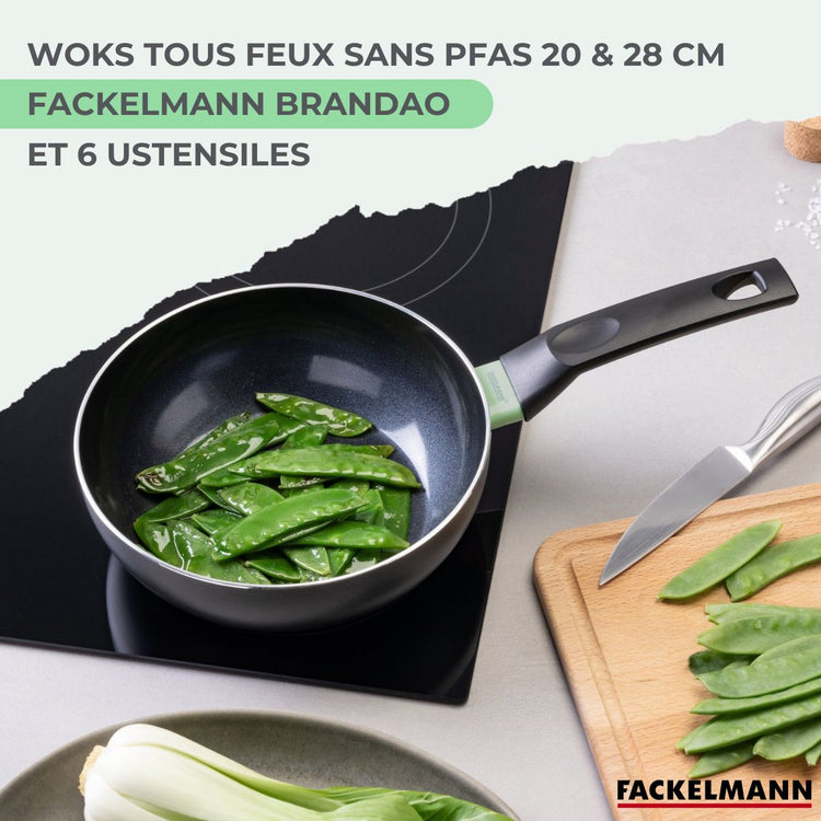 Set de 2 woks de 20 et 28 cm et 6 ustensiles Fackelmann Brandao