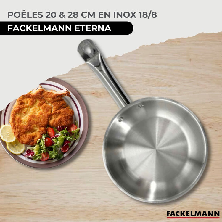 Set de 2 poêles 20 et 28 cm en inox et 2 couvercles en verre Fackelmann Eterna