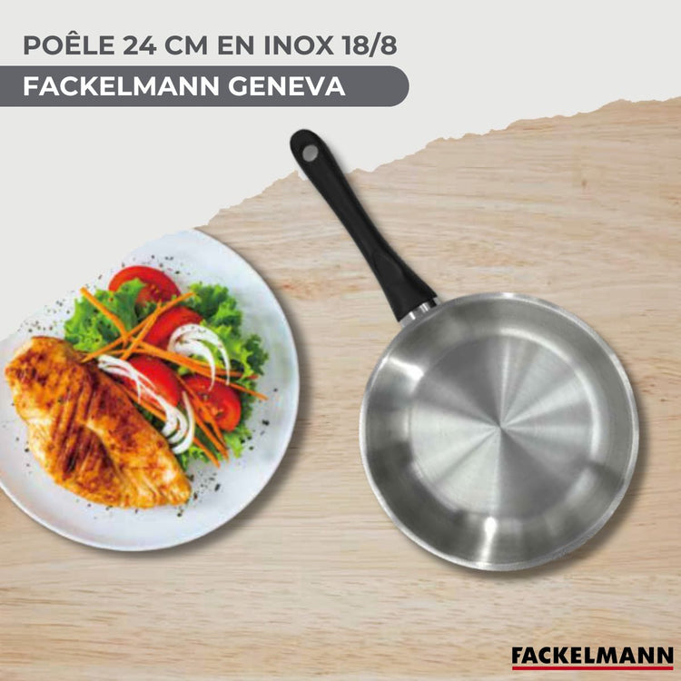 Set poêle 24 cm en inox et couvercle verre Fackelmann Geneva