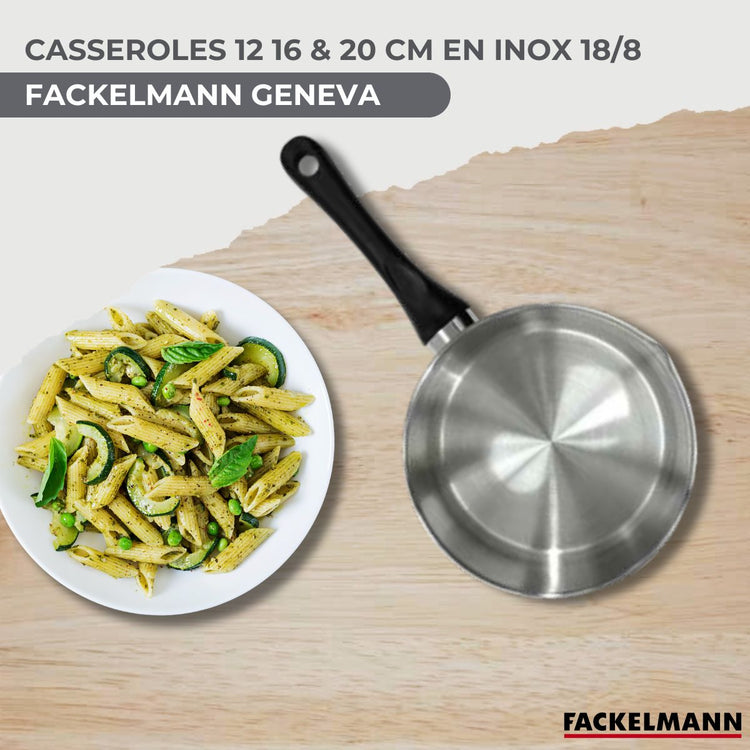 Set 3 casseroles 12 16 et 20 cm en inox et 6 ustensiles Fackelmann Geneva