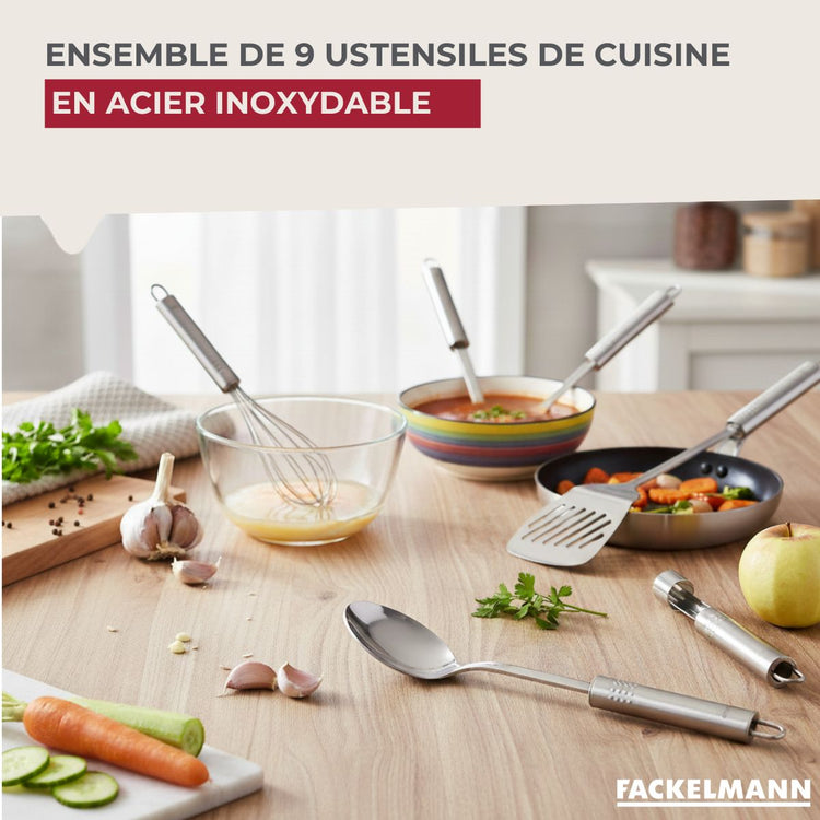 Ensemble de 9 ustensiles de cuisine inox Fackelmann Ovale
