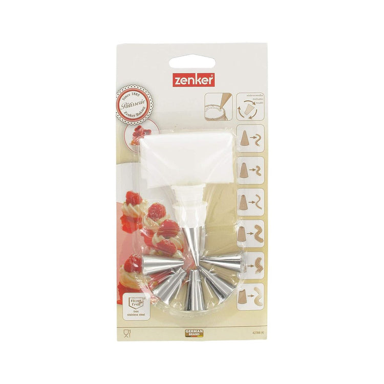 Poche à douille et 6 embouts de décoration en inox Zenker