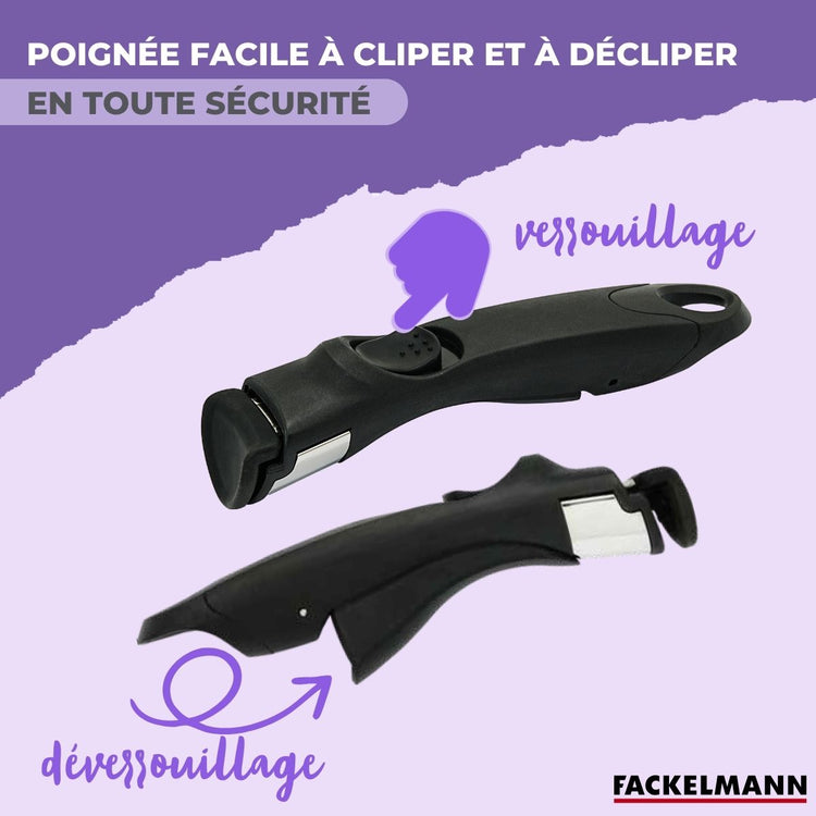 Poêle de cuisson 28 cm en inox avec manche amovible Fackelmann InoGrip et accessoires