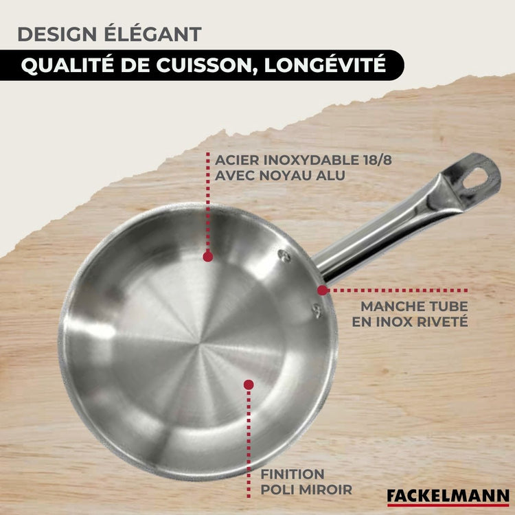 Batterie de cuisine avec 3 faitouts 16/20/24 cm et 1 poêle 24 cm avec 5 ustensiles de cuisine Fackelmann Etherna Brillant Clip