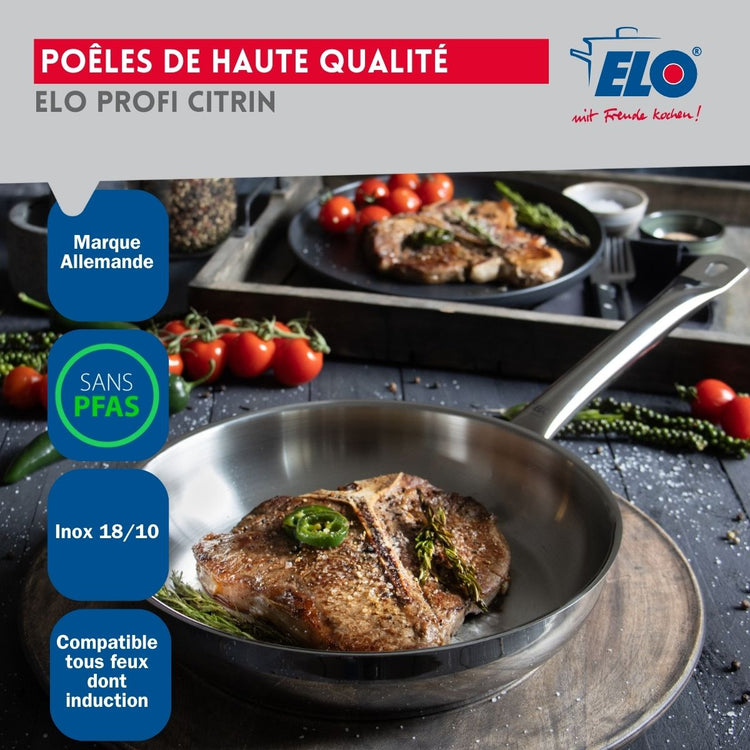 Ensemble de 1 Poêle de cuisson 24 cm et 1 faitout 26 cm Elo Profi Citrin