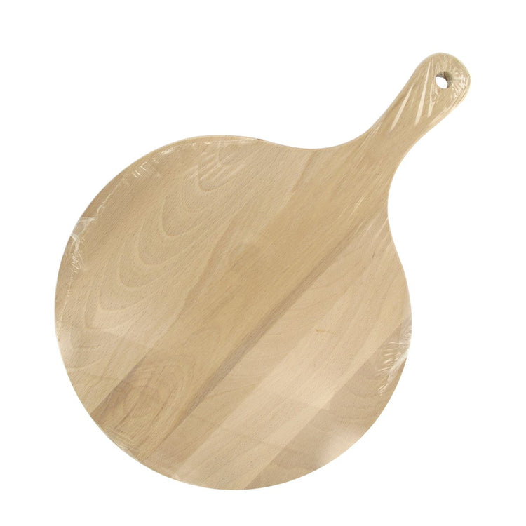 4 Planches à pizza et tarte flambée en bois 30 cm et Roulette à pizza en inox Fackelmann