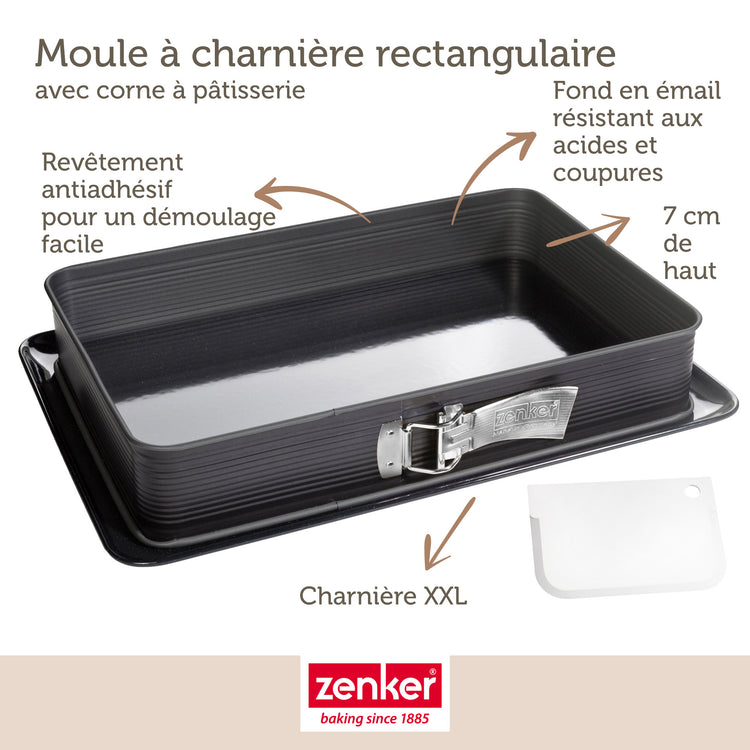 Ensemble de 2 Moules à charnière rectangulaire en acier émaillé et sa spatule 42 x 29 cm Zenker Deluxe