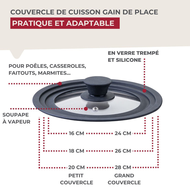 Set de 2 couvercles de cuisson 16/20 cm et 24/28 cm en verre et silicone Fackelmann Divers
