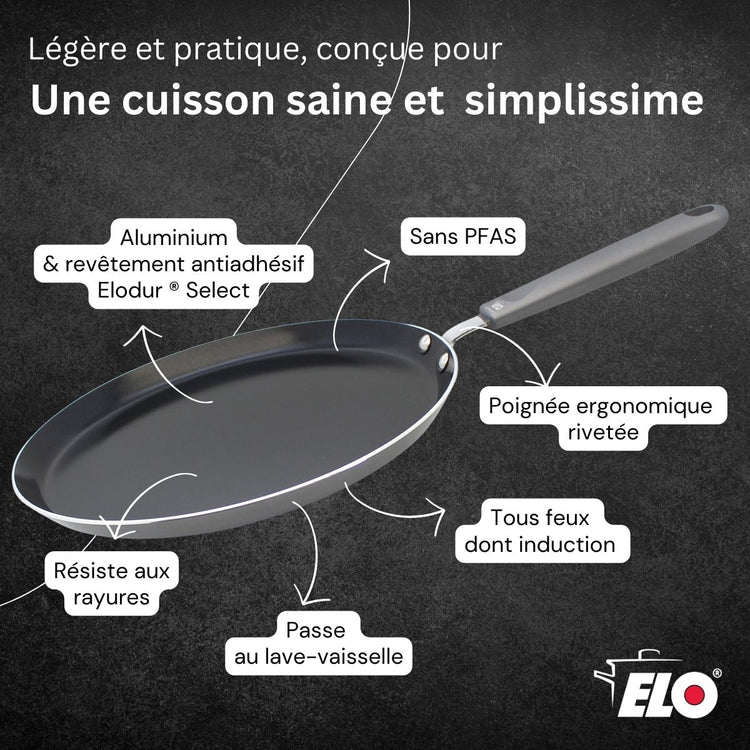 Set de 1 poêle de cuisson 26 cm en aluminium avec 3 ustensiles de cuisine sans PFAS Elo Ducato