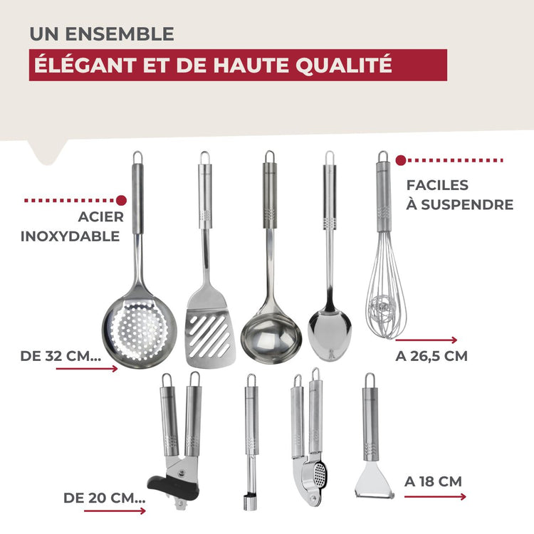 Ensemble de 9 ustensiles de cuisine inox Fackelmann Ovale