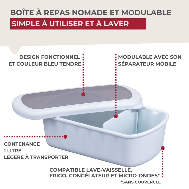 Lunchbox Bleue à compartiment réglable 1 litre sans BPA Fackelmann Storage