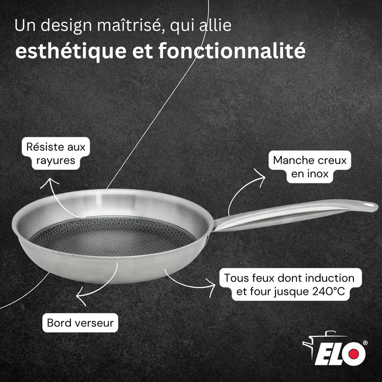 Poêle en acier inoxydable 18/10 24 cm Elo Relief Solution