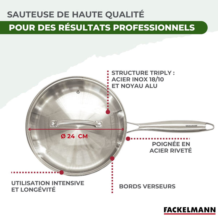 Sauteuse 24 cm en inox 18/10 Triply Fackelmann Vita3