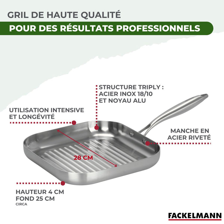 Gril 28 cm en inox 18/10 Triply Fackelmann Vita3