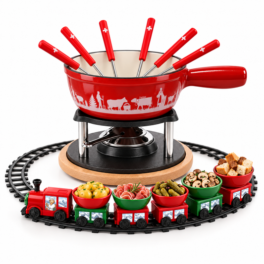 Service à fondue au fromage 6 personnes avec train de table de Noël Rotel