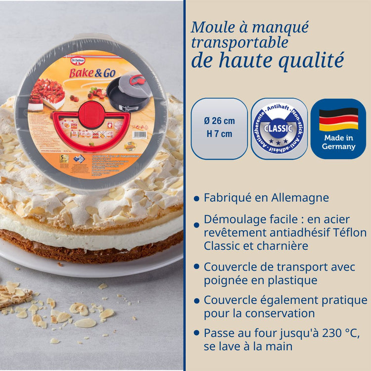 Ensemble de 2 Moules à manqué à charnière 26 cm avec couvercle de transport Dr. Oetker Bake and Go