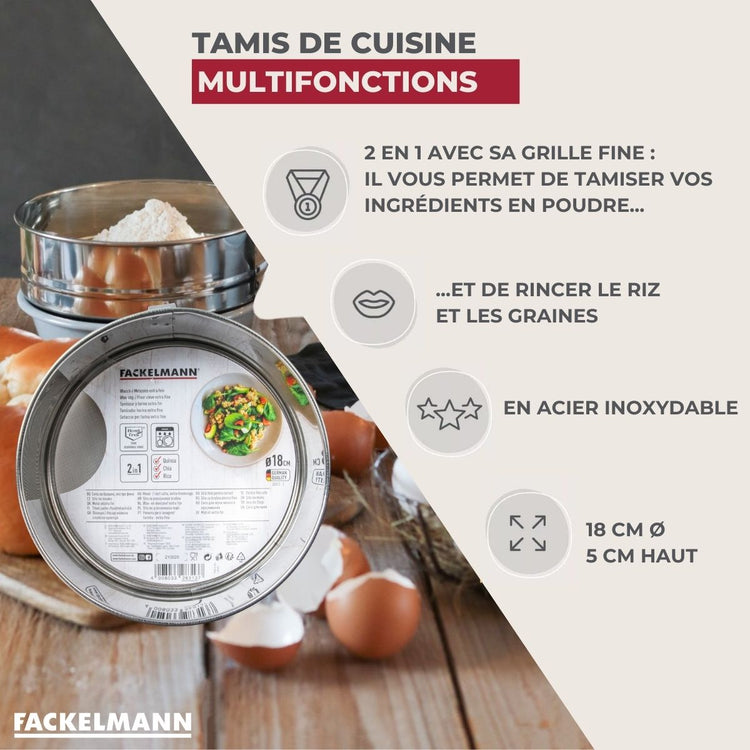 Ensemble de 2 Tamis de cuisine inox extra fin 18 cm de diamètre Fackelmann Basic