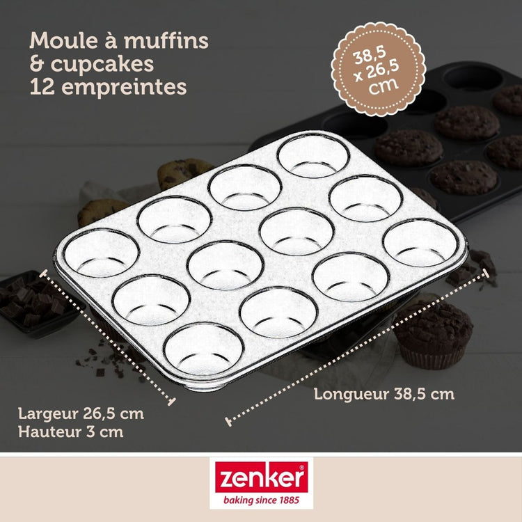 Lot de 2 moules à gâteaux 38,5/26,5/3 cm en acier Black metallic Black mettallic Zenker  Black mettallic