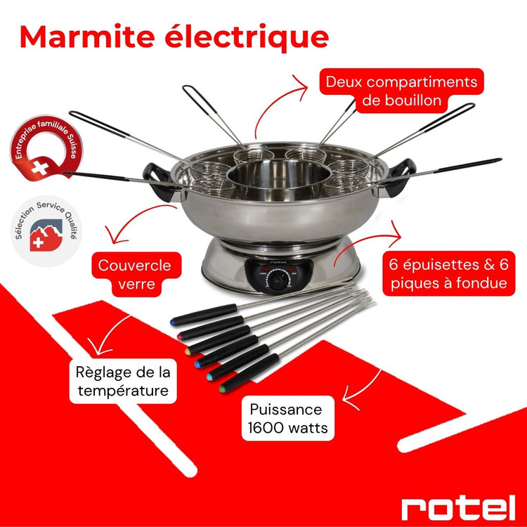 Appareil à fondue chinoise 2 compartiments avec fourchettes et passoires Rotel