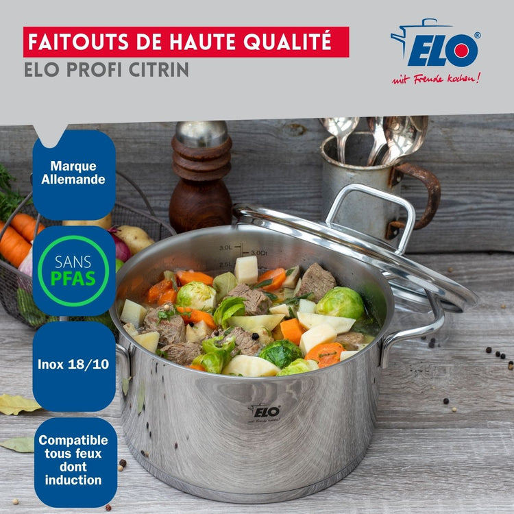 Ensemble de 1 Poêle de cuisson 24 cm et 1 faitout 16 cm Elo Profi Citrin