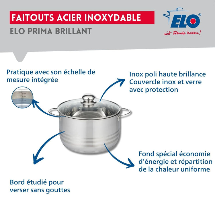 Ensemble de 2 Poêles de cuisson 24 et 32 cm et 1 faitout 24 cm Elo Profi Brillant