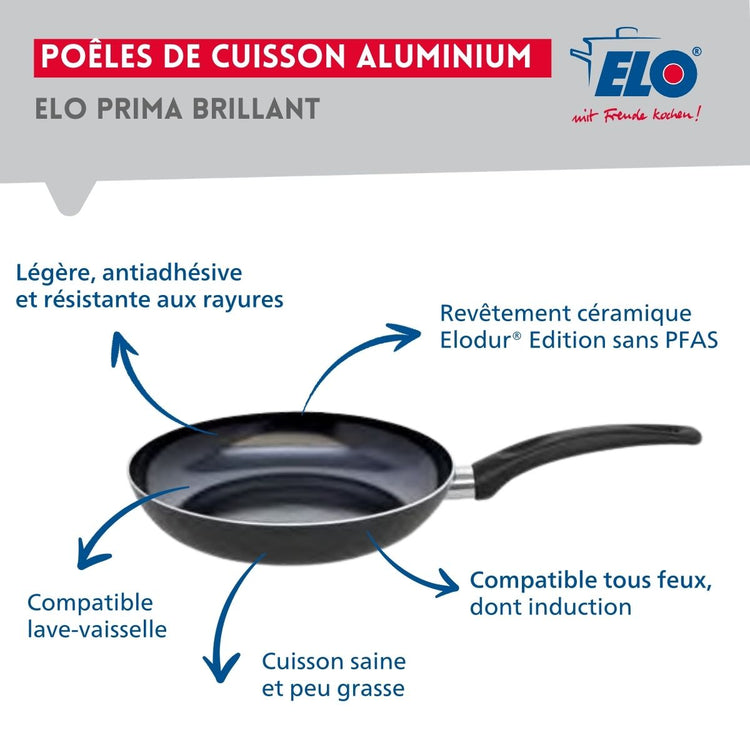 Ensemble de 1 Poêle de cuisson 32 cm et 4 faitouts 12, 14, 20 et 24 cm Elo Prima Brillant