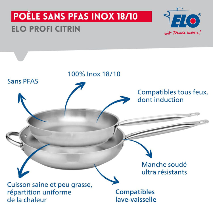 Ensemble de 2 Poêles de cuisson 28 et 32 cm et 1 faitout 16 cm Elo Profi Brillant