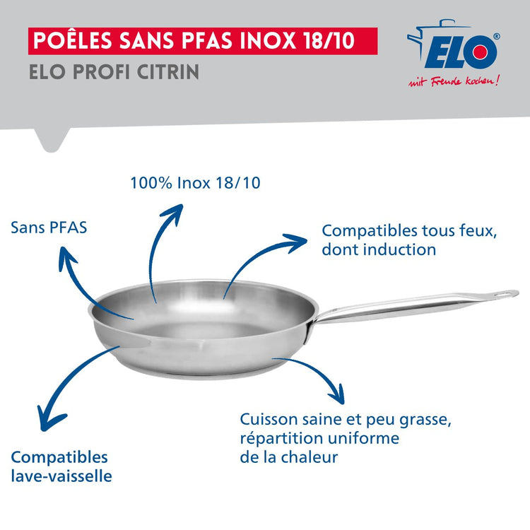Ensemble de 1 Poêle de cuisson 28 cm et 4 faitouts 12, 16, 20 et 24 cm Elo Profi Brillant