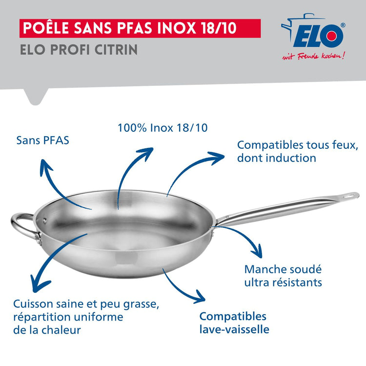 Ensemble de 1 Poêle de cuisson 32 cm et 4 faitouts 12, 14, 16 et 24 cm Elo Profi Brillant
