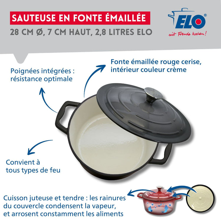 Cocotte en fonte émaillée basse gris classique 28 cm 3L Elo