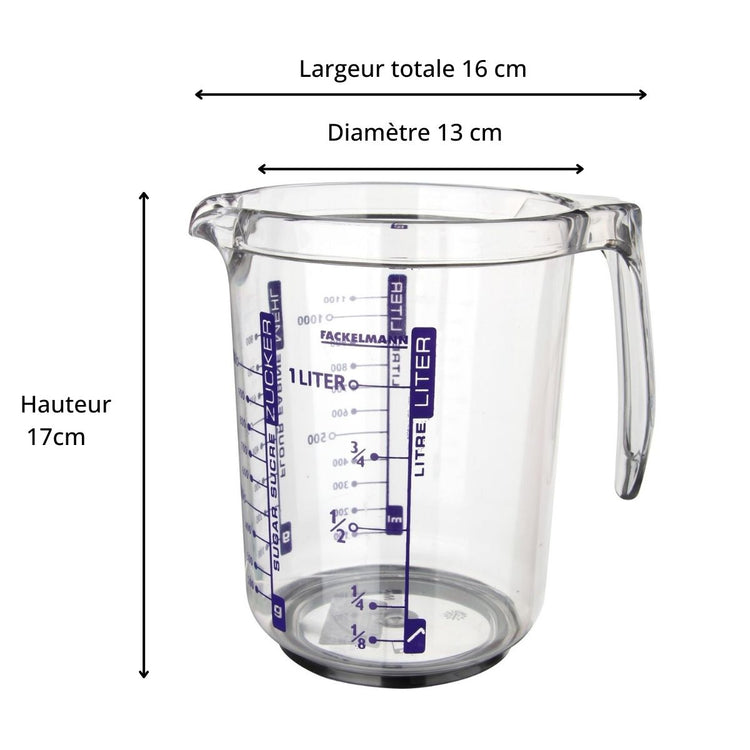 Verre doseur 1L en plastique de haute qualité Fackelmann