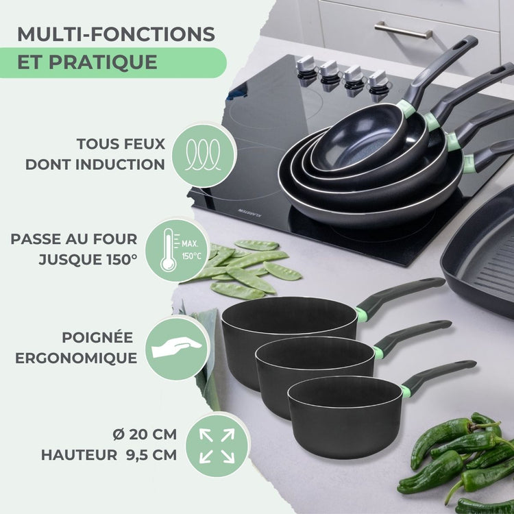 Casserole 20 cm aluminium revêtement céramique antiadhésif sans PFAS Fackelmann Brandao