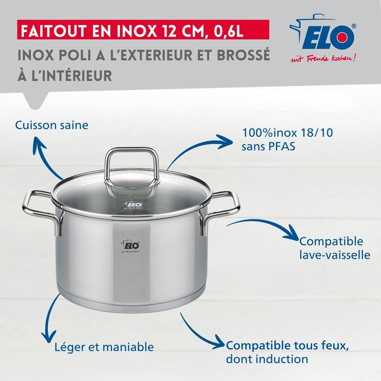 Marmite inox avec couvercle en verre 12 cm de diamètre d'une capacité de 0,6 litre Elo Citrin