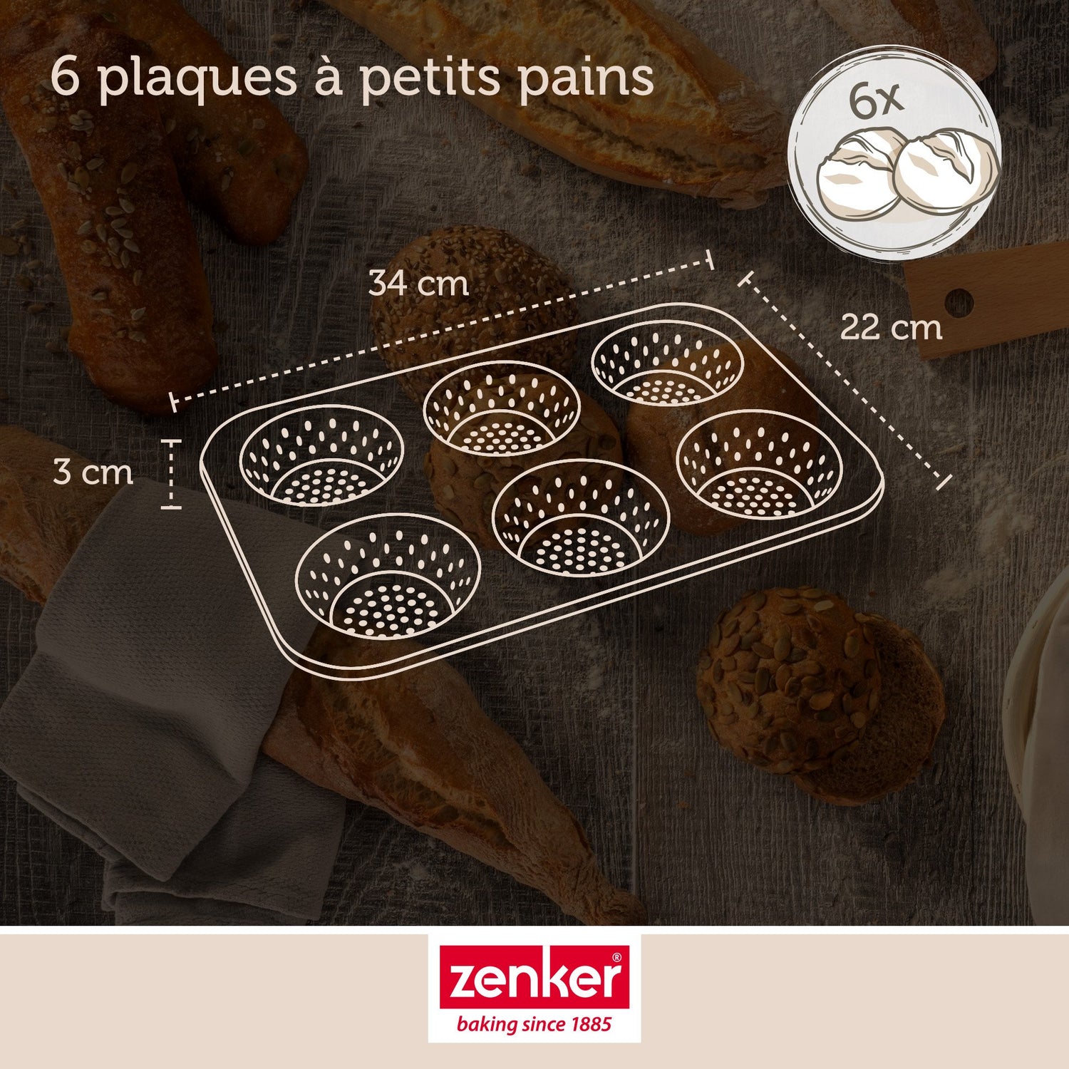 Moule à petits pains individuels ronds 6 empreintes Zenker Mojave Gold