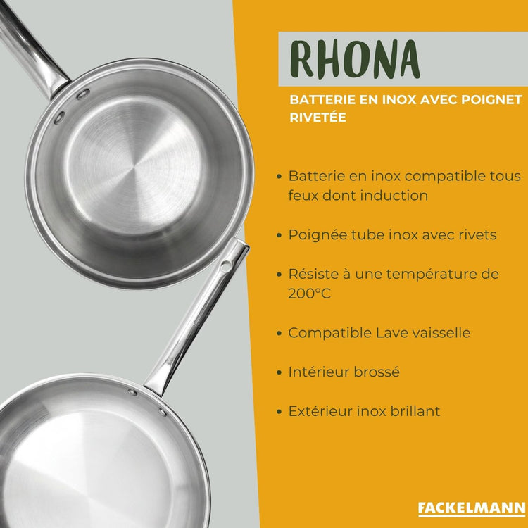 Lot de 4 casseroles 16/18/20/22 cm et 1 poêle en inox 24 cm Fackelmann Rhona