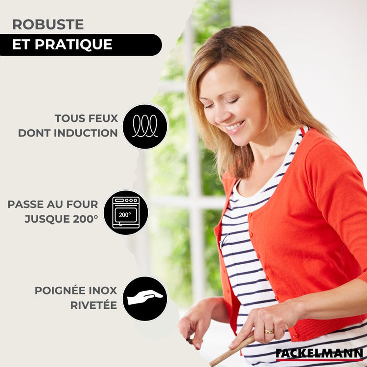 Batterie de cuisine avec 3 faitouts 16/20/24 cm et 1 poêle 20 cm avec 5 ustensiles de cuisine Fackelmann Etherna Brillant Clip