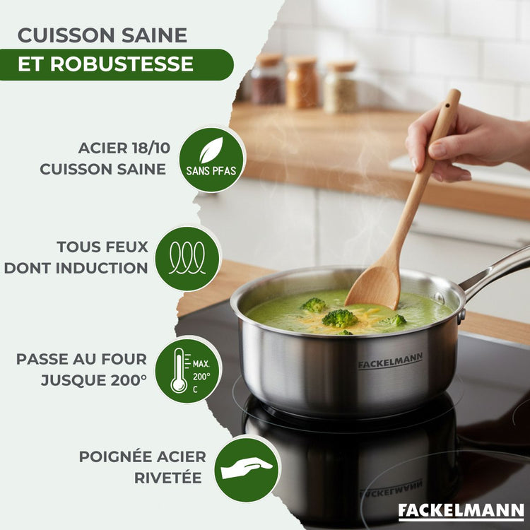 3 Casseroles 14 16 et 18 cm inox 18/10 Triply Fackelmann Vita3