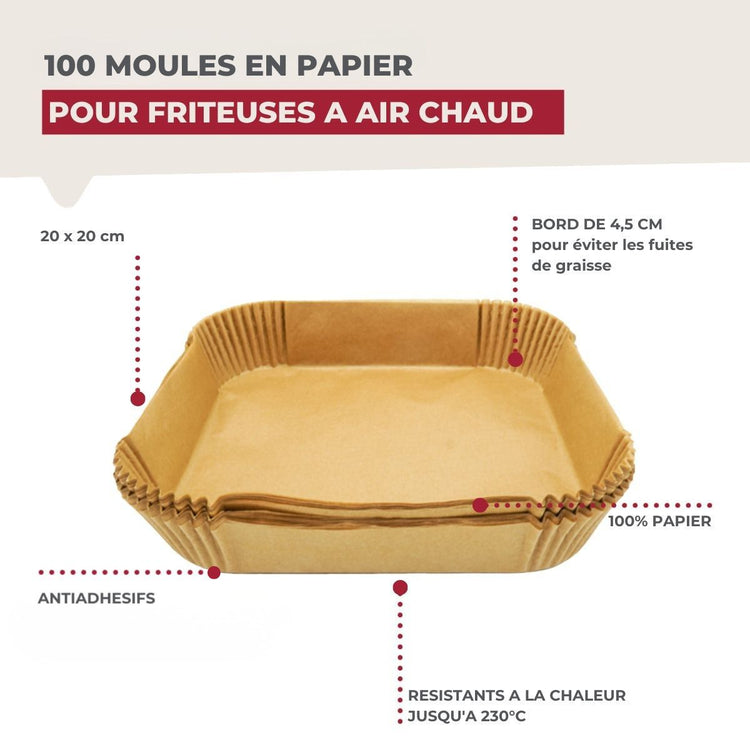 Ensemble de 100 Moules en papier pour air fryer carrés 20 cm Fackelmann Divers
