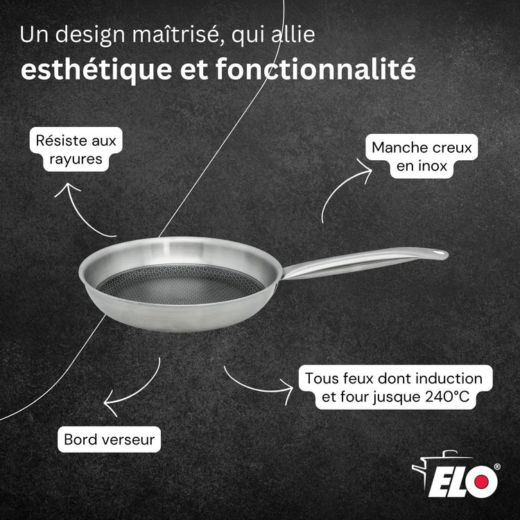 Poêle de 24 cm avec couvercle Elo Relief Solution sans PFAS