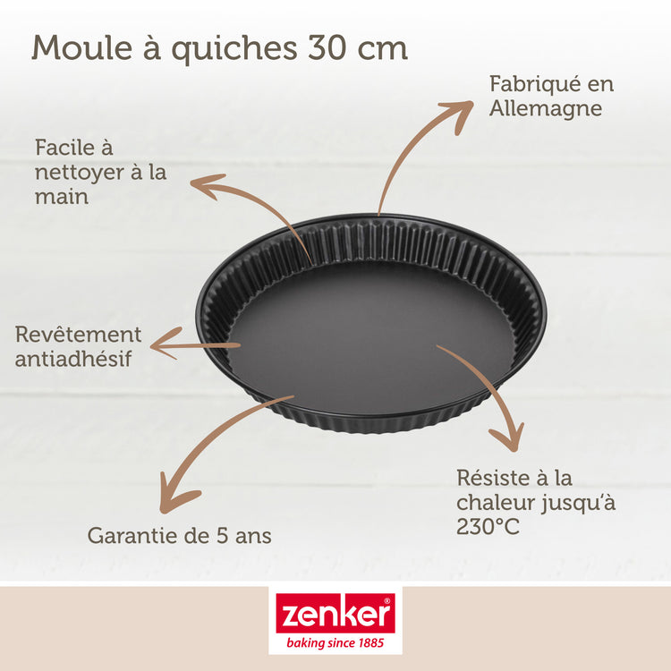 Set pâtisserie avec moule à quiche Lorraine 30 cm, 2 bols à mixer et 1 spatule Zenker