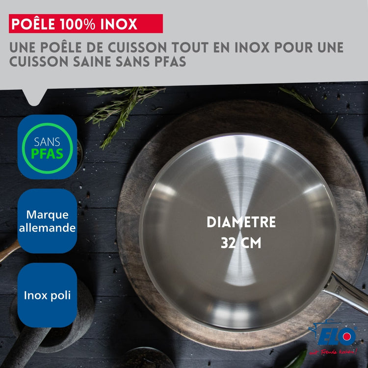 Ensemble de poêle et couvercle en verre de 32 cm Elo Profi Therm