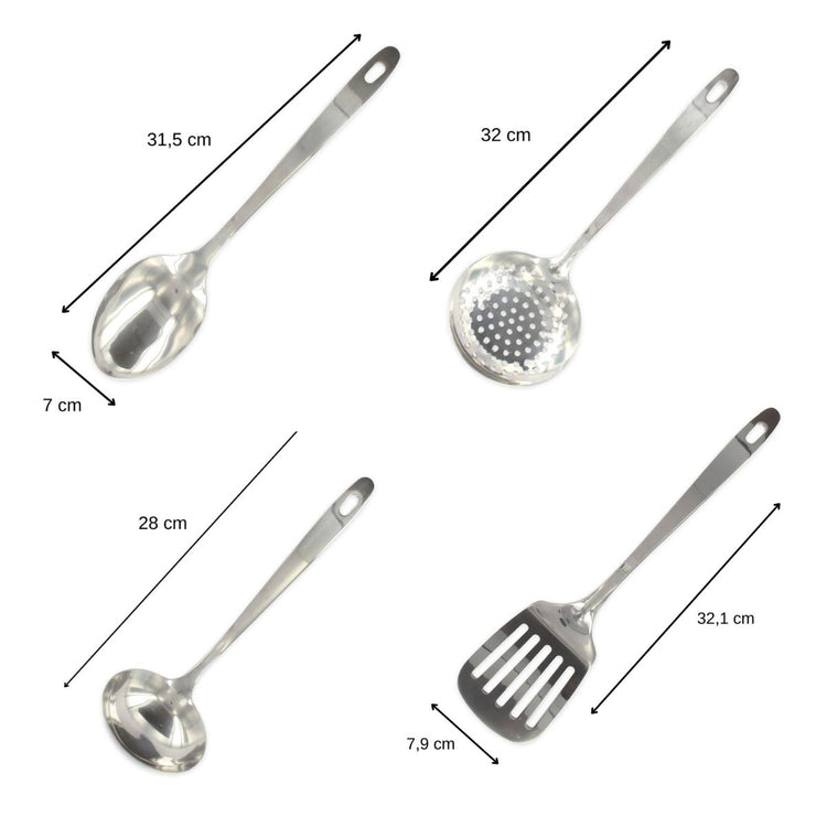 Ensemble de 4 ustensiles de cuisine en inox louche spatule ajourée cuillère et écumoire Fackelmann Oxford