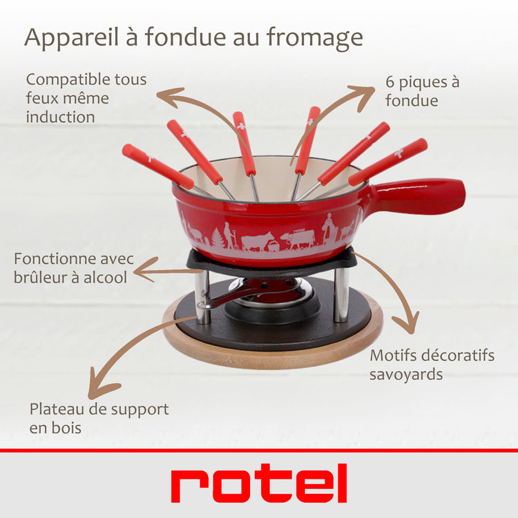 Service à fondue au fromage 6 personnes et 2 coupelles d'alcool gélifié Rotel Swiss Tradition