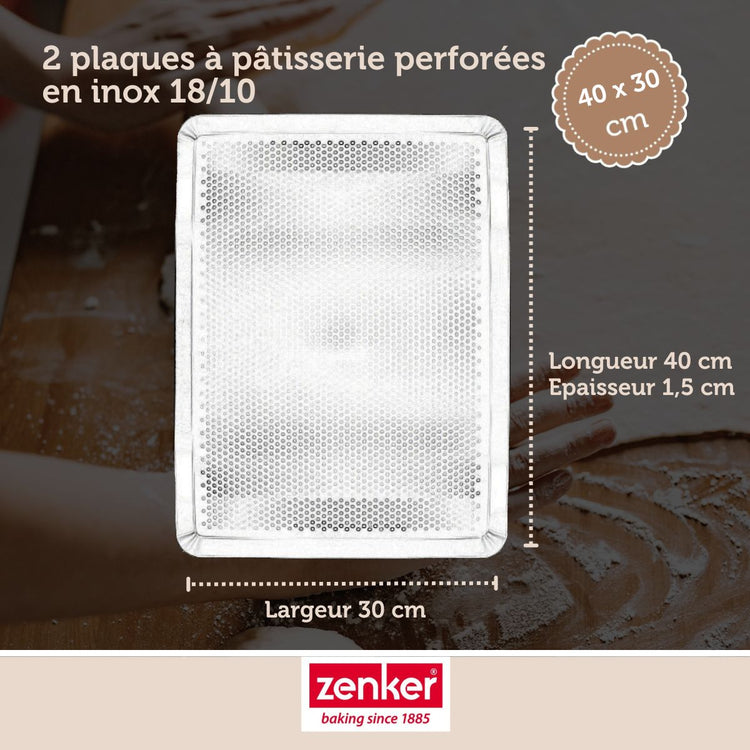 Lot de 2 plaques à pâtisserie perforées en inox Zenker Special Cooking