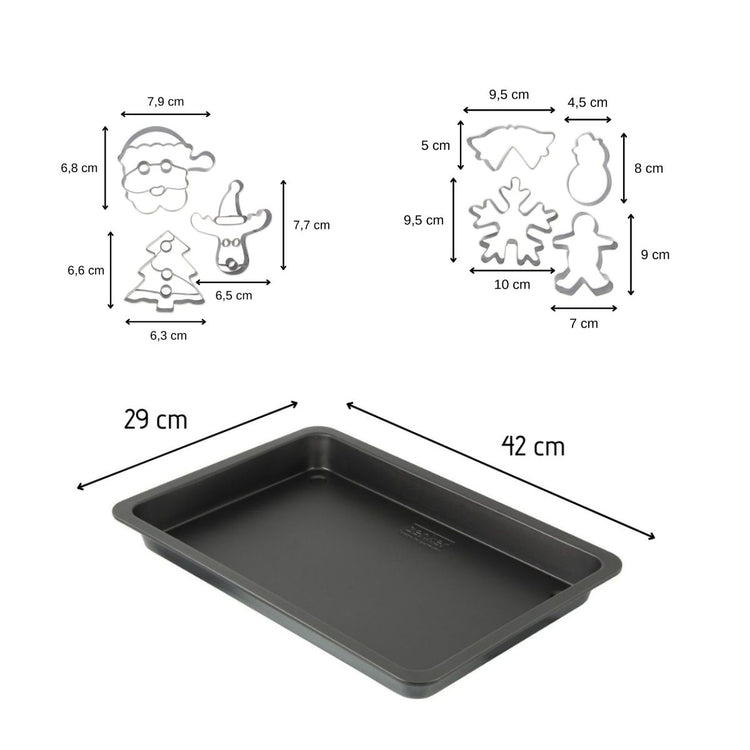 Plaque de cuisson four de 42 x 29 cm et 7 emporte-pièces de Noël inox Zenker Noël